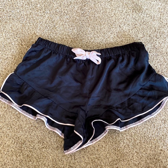Victoria's Secret Other - Victoria’s Secret Black and Pink Satin Ruffle Trim Pajama Shorts- Size M